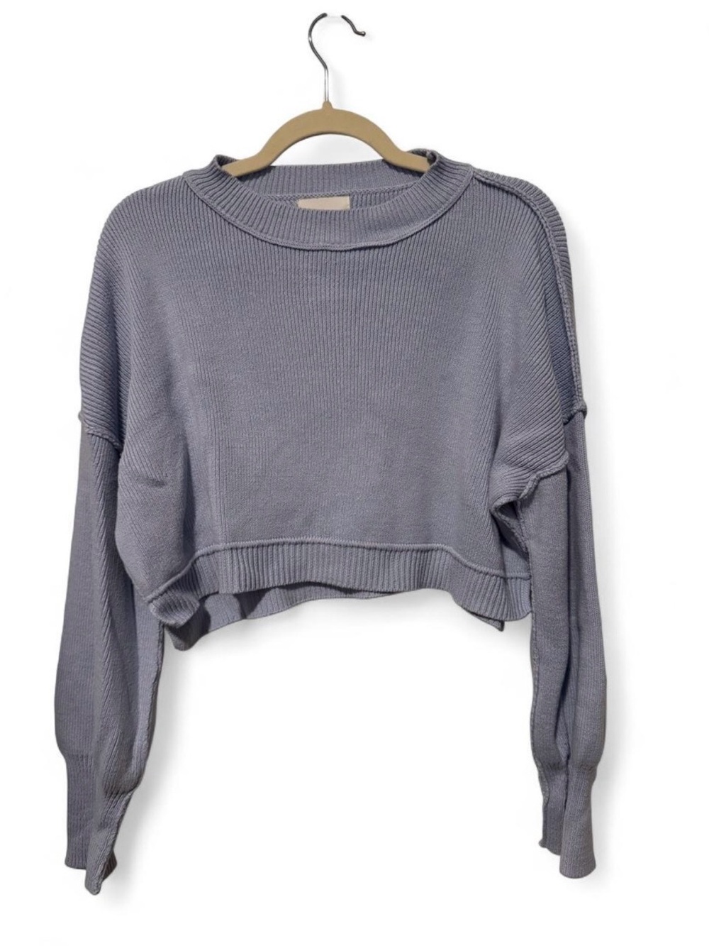 Pink Rose Blue Cropped Exposed Seam Knit Sweater Size M